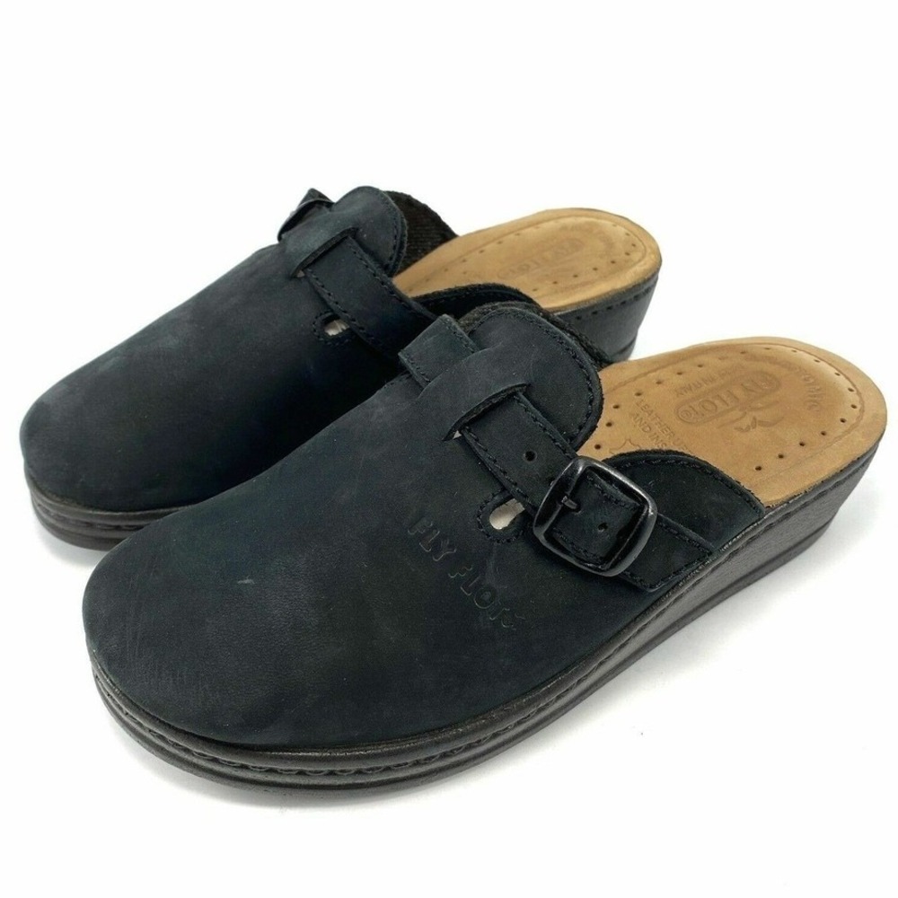 Fly‎ Flot Size 36 Leather Shoes Clogs Mules Office Boho Chic Cottagecore Country